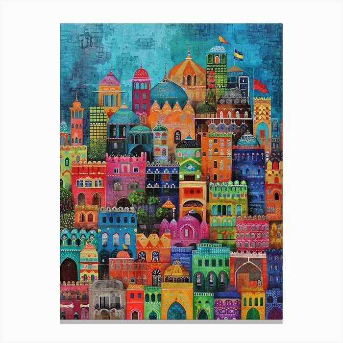 Kitsch Colourful Mumbai Cityscape 3 Canvas Print by Bubblegum Kitsch