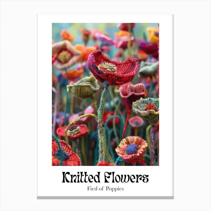 Knitted Flowers Fied Of Poppies 2 Canvas Print by Bubblegum Kitsch