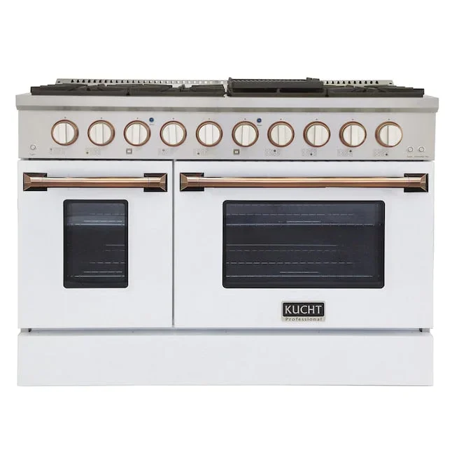 Kucht 48″ Pro-Style Propane Gas Dual Fuel Range in White with Gold Accents, KDF482/LP-W-GOLD