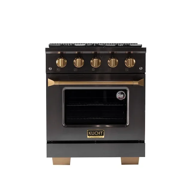Kucht Gemstone Professional 30″ 4.2 cu. ft. Propane Gas Range in Titanium Stainless Steel with Gold Accents, KEG303/LP