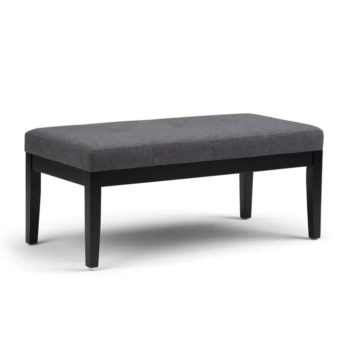 Lacey 43 inch Wide Contemporary Rectangle Tufted Ottoman Bench in Slate Grey Linen Look Fabric