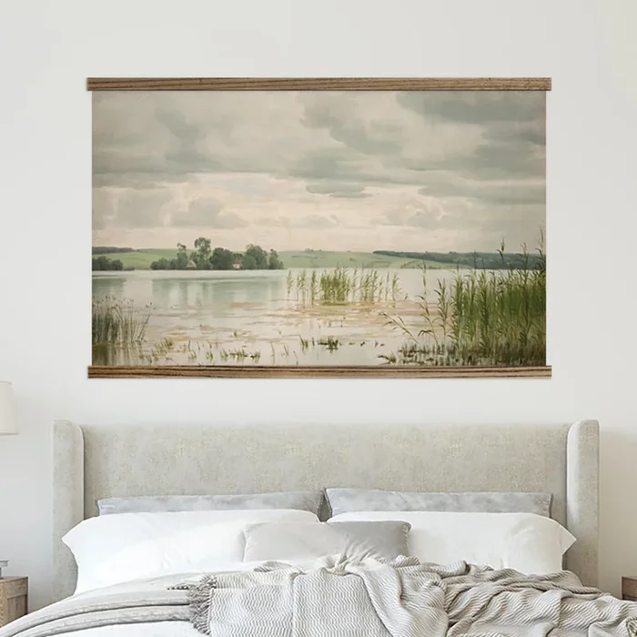 Lake Marsh Painting – Vintage Water Landscape Largest Wall Art