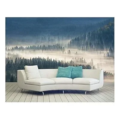 Large Wall Mural – Pine Forest with Fog | Self-Adhesive Vinyl Wallpaper/Removable Modern Wall Decor – 100×144 inches