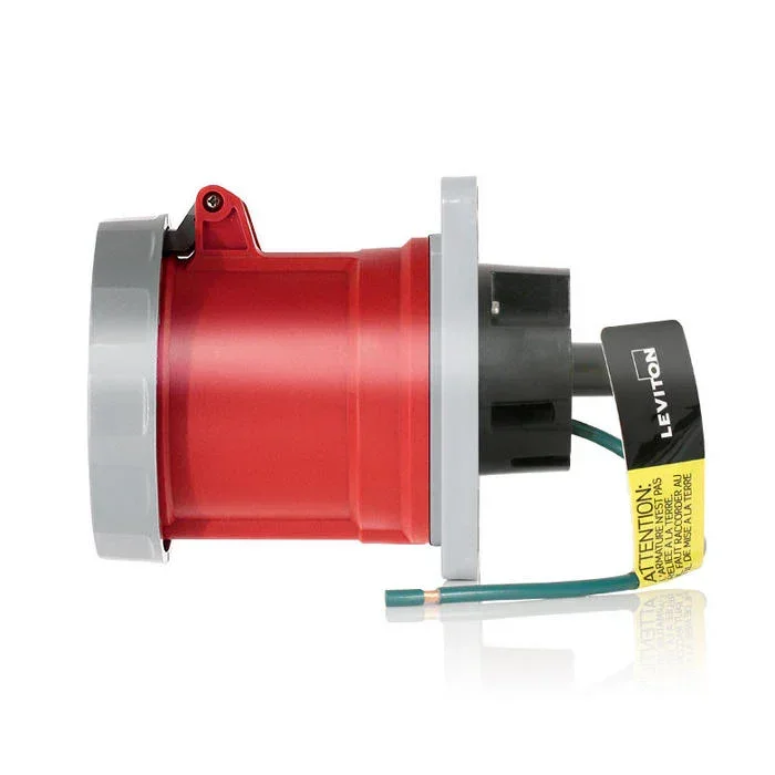 Leviton 100 Amp 480V 3-Phase 2P 3W Pin And Sleeve Receptacle Industrial Grade Watertight Red (3100R7WLEV)