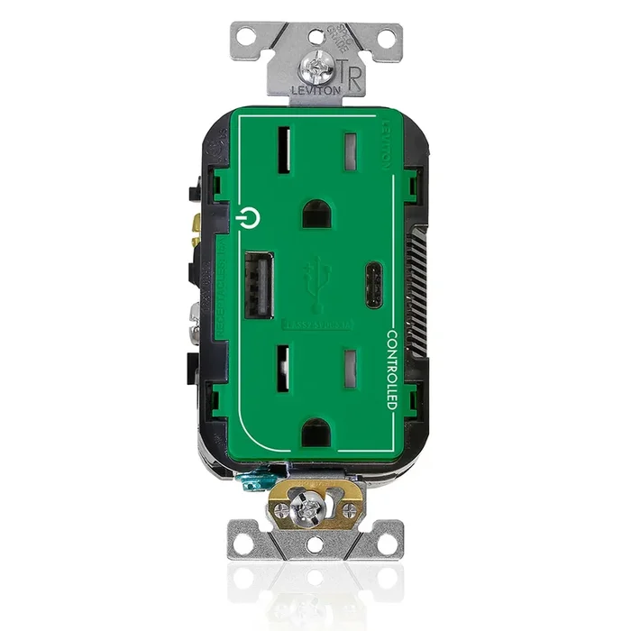 Leviton 15A Marked Controlled USB AC Receptacle Green (T5633-2GN)