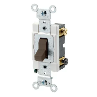 Leviton 20 Amp 120/277V Toggle 4-Way AC Quiet Switch Commercial Spec Grade Grounding Back And Side Wired Brown (CSB4-20)