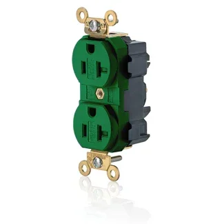 Leviton 20 Amp 125V NEMA 5-20R 2P 3W Lev-Lok Duplex Receptacle Straight Blade Fed Spec Commercial Grade Self-Grounding Modular Terminals Green (M5362-SGN)