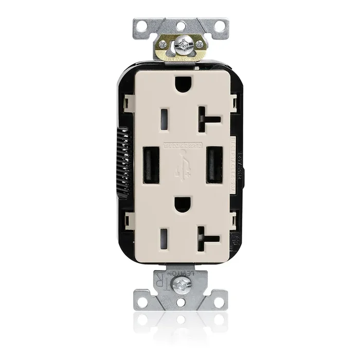 Leviton 20A Lev-Lok USB Tamper-Resistant Outlet Type A-A Light Almond (M58AA-T)