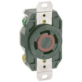 Leviton 30 Amp 480V 3-Phase NEMA L16-30R 3P 4W Flush Mount Locking Receptacle Industrial Grade Grounding V-0-MAX Black (2730)
