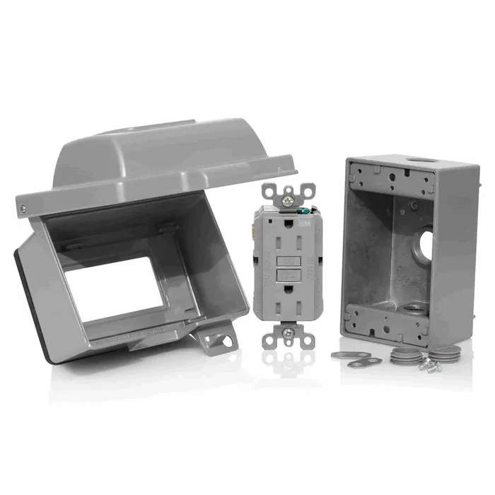 Leviton Gray While-In-Use Horizontal Weather-Resistant Tamper-Resistant Kit Cover/Box/Self-Test (IUM1H-KBG)