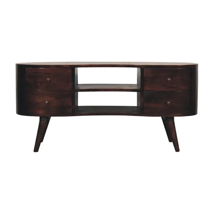 Light Walnut Wave Solid Wood 4 Drawers Entertainment Unit