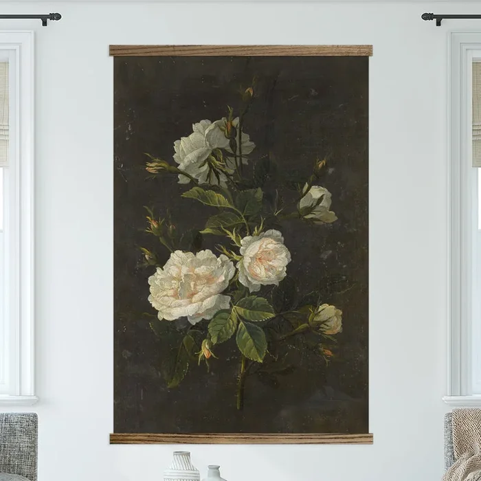 Living Room Large Canvas Wall Art – Dark Vintage Rose