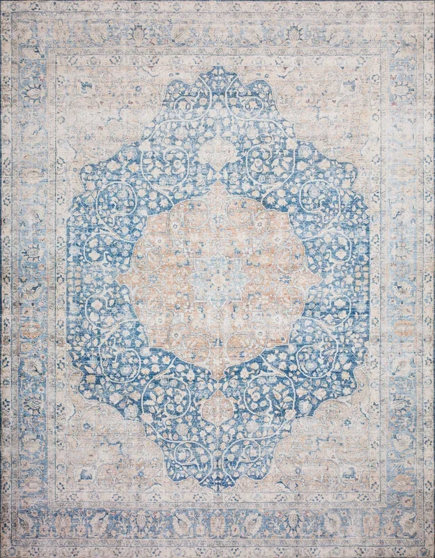Loloi II Layla Collection Rug in Blue, Tangerine – 3’6″ x 5’6″