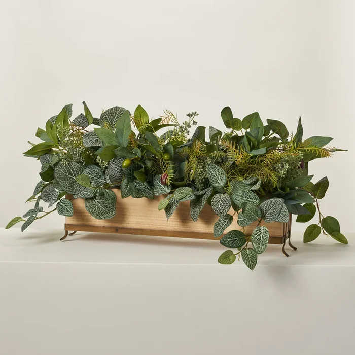 Lush Layers – Fittonia Vines, Olive Branch & Fern Cypress Mixed Greenery Long Table Centerpiece Arrangement