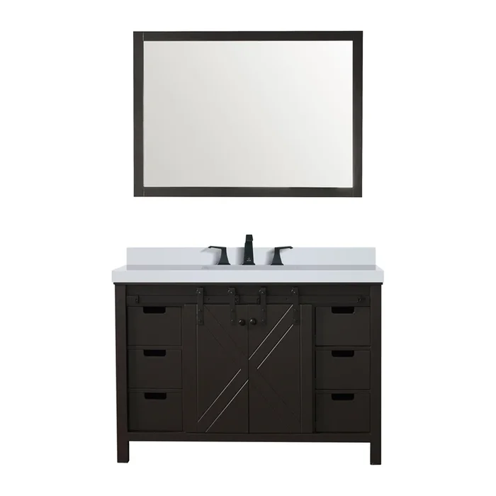 Marsyas 48 in W x 22 in D Brown Bath Vanity, White Quartz Countertop, Faucet Set and 44 in Mirror