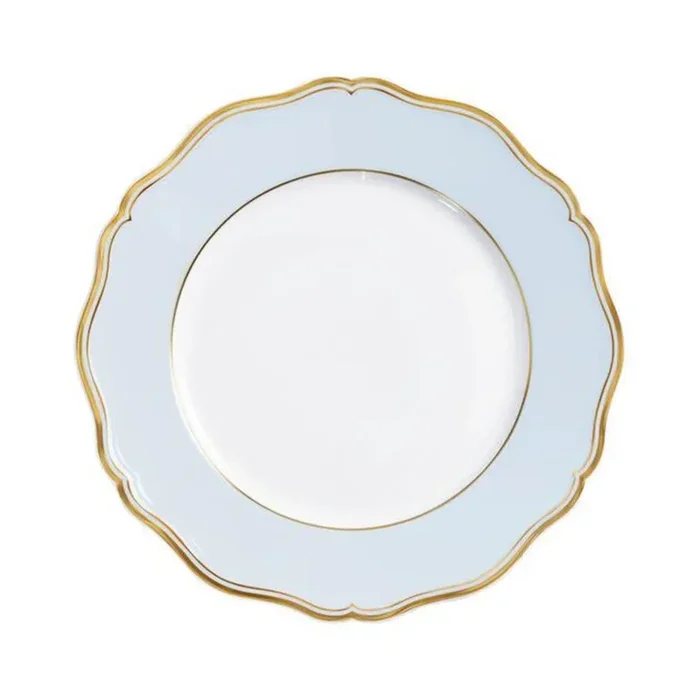 Mazurka Gold with Blue Grey Background Dinner Plate by Raynaud