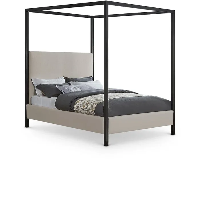 Meridian Furniture James Beige Linen Textured Fabric Queen Bed