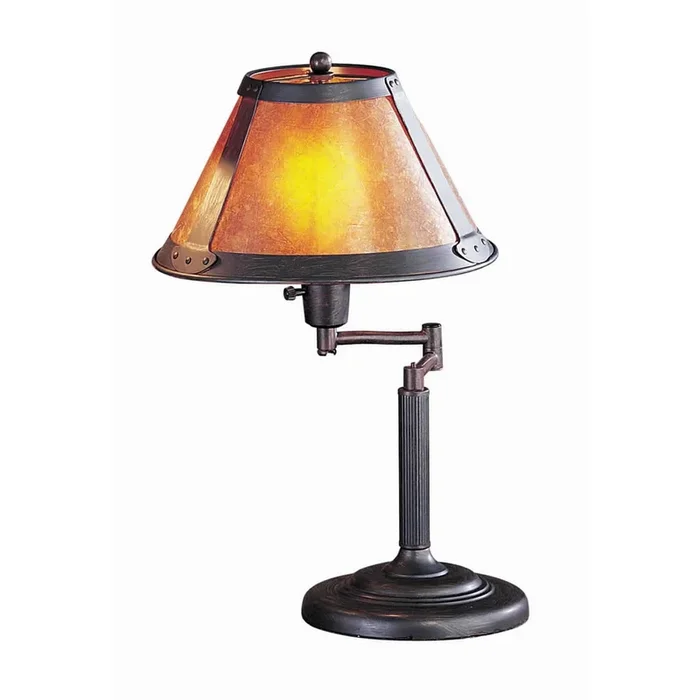 Metal Body Swing Arm Table Lamp with Conical Mica Shade, Bronze – Benzara