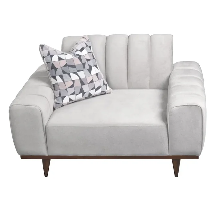 Michael Amini Balboa Chenille Chair and a Half – Shell Gray/Warm Walnut