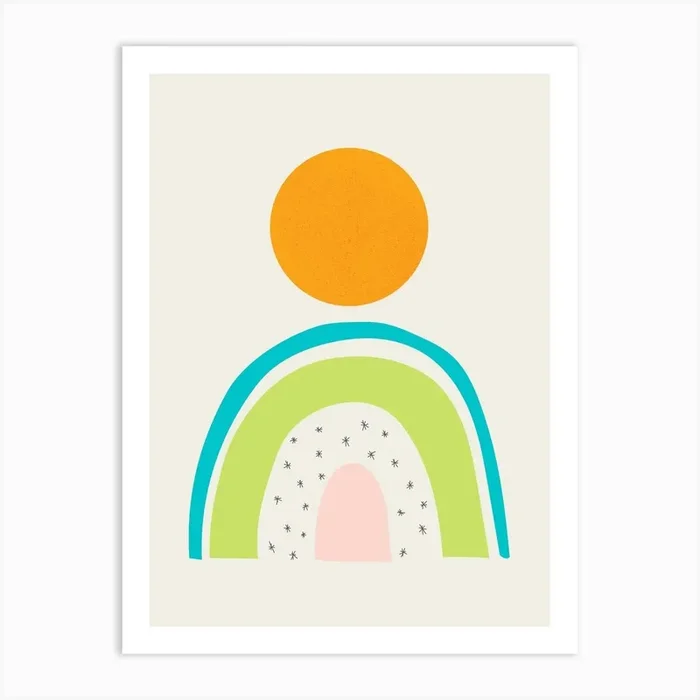 Minimal Mountain And Sun Art Print by Little Dean