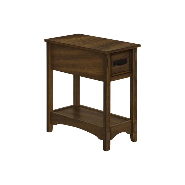 Monarch Specialties I 3955 – Accent Table, End, Side Table, Nightstand, 2 Tier, Narrow, Storage Drawer, Brown Veneer, Transitional