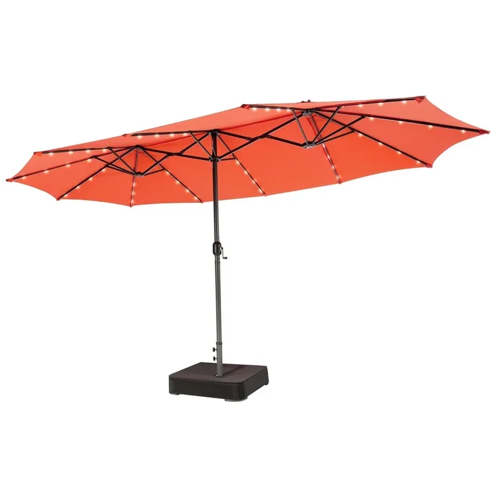 Mondawe 15 Feet Double-Sided Patio Umbrella with 48 LED Lights