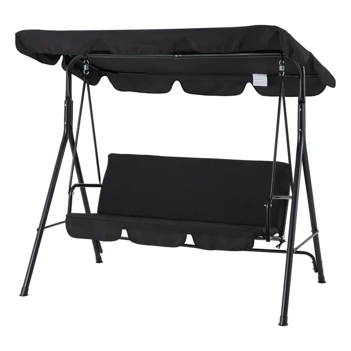 Mondawe 3-Person Steel Frame Outdoor Patio Porch Swing Chair in Black with Adjustable Canopy
