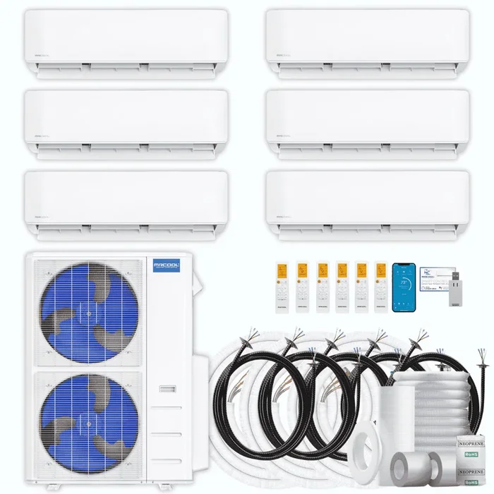 MRCOOL DIY 5th Gen 6-Zone 51,000 BTU Ductless Mini Split Air Conditioner & Heat Pump with Pre-Charged Line Sets (6K+9K+9K+9K+9K+9K), DIYM655HP