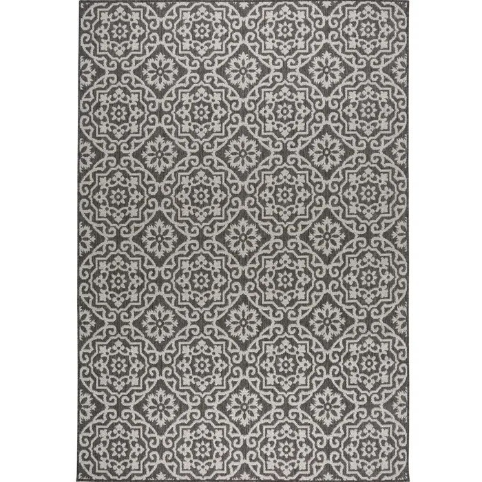 Nicole Miller New York Patio Country Danica Transitional Geometric Indoor/Outdoor Area Rug, Black/Grey, 52″”x72″”