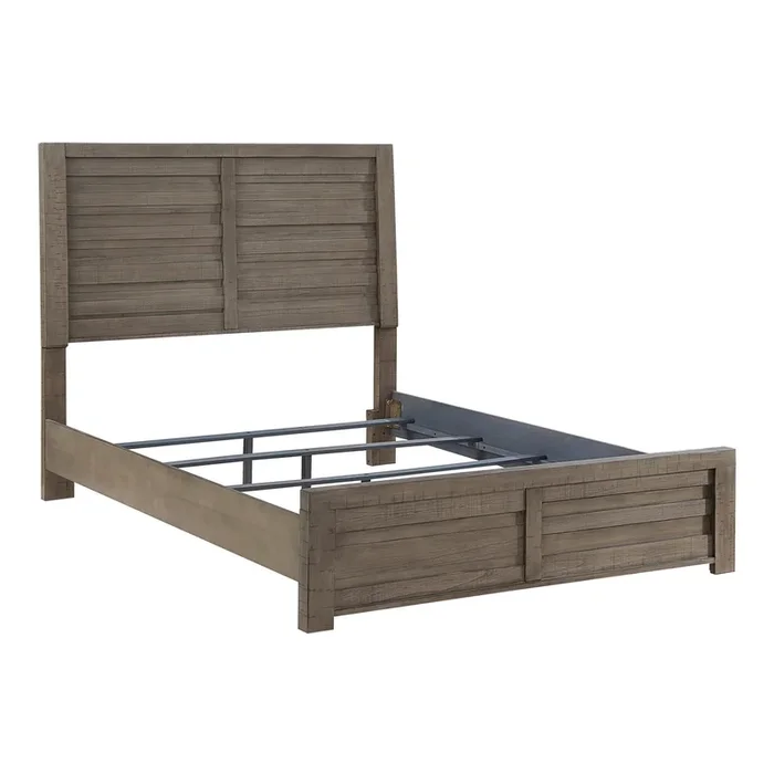 Niti Queen Size Bed, Rustic Style Panel Headboard Design, Gray Finish – Benzara