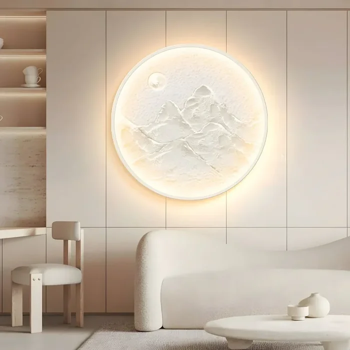Nordic Moon Wall Sconce – Round Mountain Moon Decorative Painting Lamp