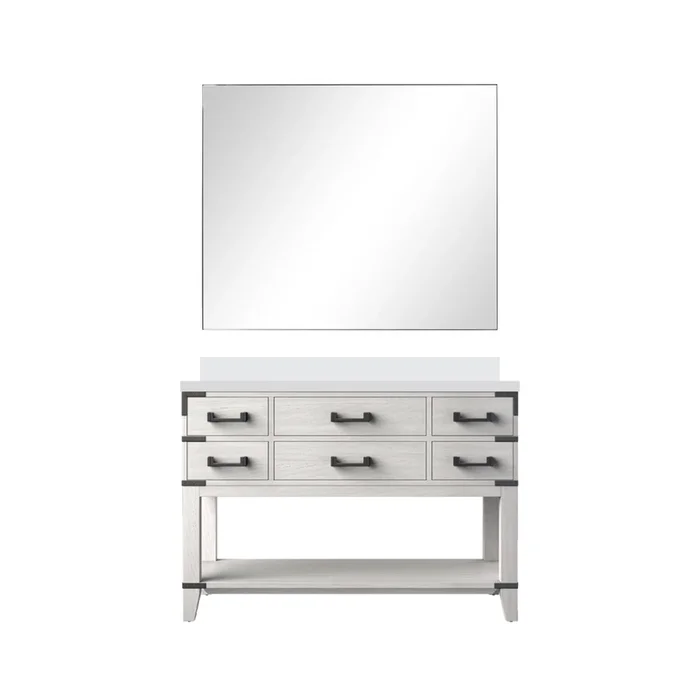 Norwalk 48 in W x 22 in D White Oak Single Bath Vanity, White Quartz Top, and 46 in Mirror