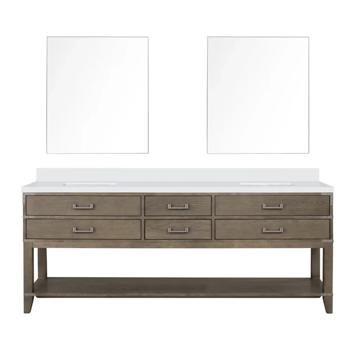 Norwalk 84 in W x 22 in D Grey Oak Double Bath Vanity, White Quartz Top, and 36 in Mirrors