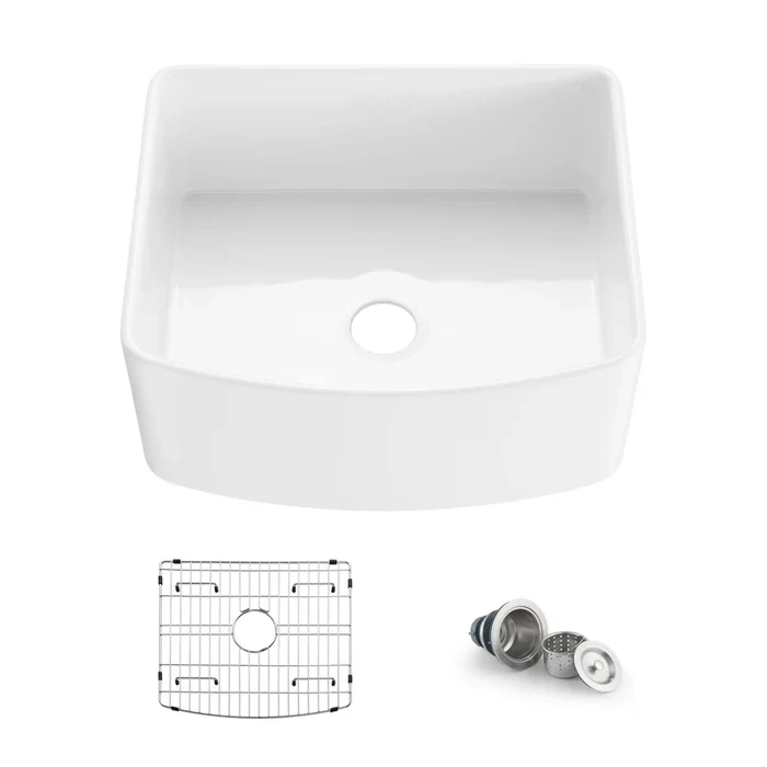Nova 24 ” Curved Apron Front Fireclay Farmhouse Kitchen Sink