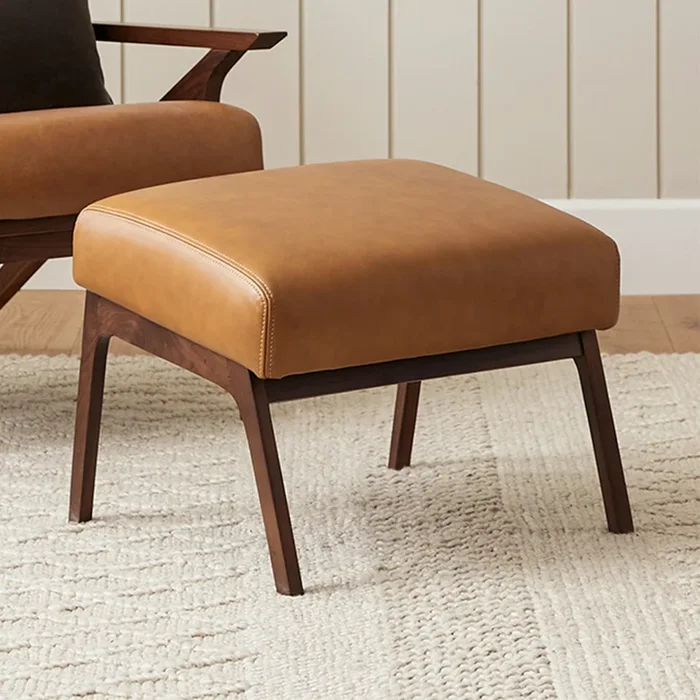 Otio 22″ Leather Ottoman – Walnut and Toscana Tan