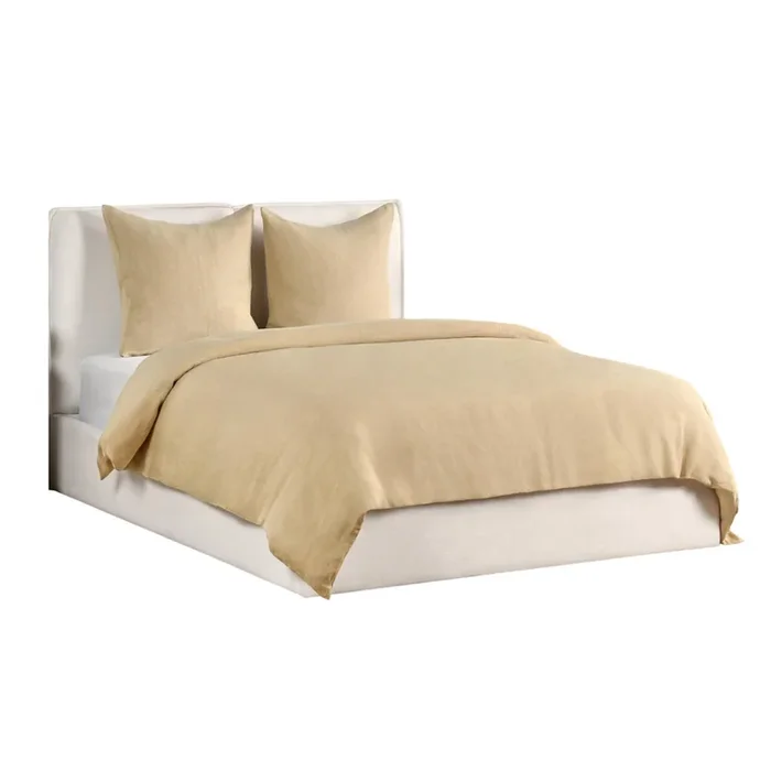 Paula 3 Piece King Size Duvet Set, Soft Ochre Amber Stone Washed Hemp – Benzara