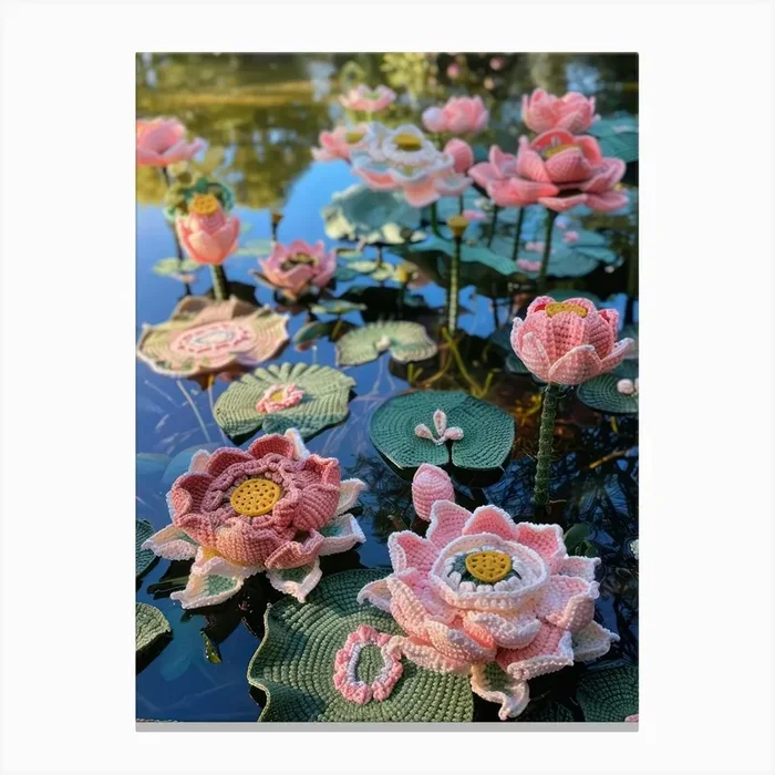 Pink Lotus Knitted In Crochet 2 Canvas Print by Bubblegum Kitsch