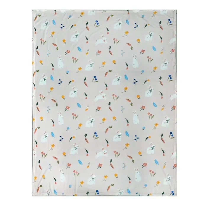 Pink Spring Floral Bunny Printed Plush Throw Blanket, 50×60