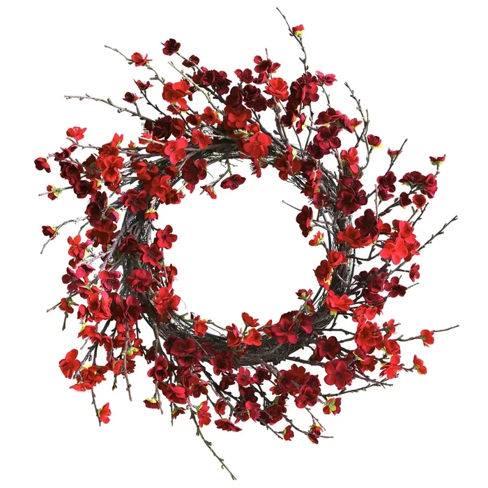Plum Blossom Artificial Spring Floral Wreath 24-Inch Unlit