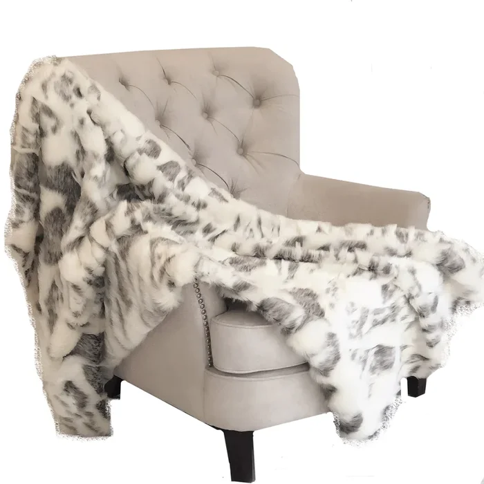 Plutus Ivory Rabbit Faux Fur Handmade Luxury Throw Blanket 102L x 116W California King