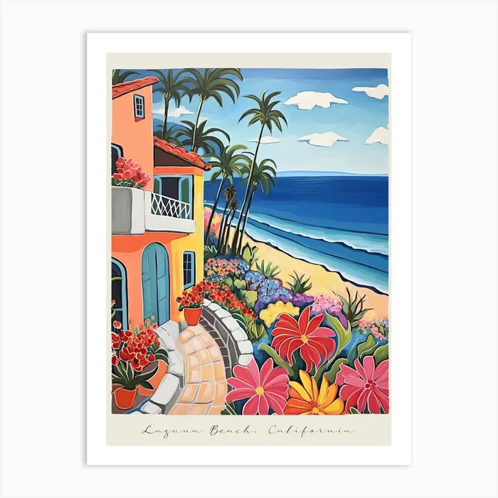 Poster Of Laguna Beach, California, Matisse And Rousseau Style 2 Art Print by Travel Poster Collection