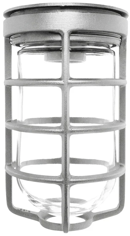 RAB Vaporproof 100 Ceiling Silver With Glass Globe Cast Guard (VC100DGS)