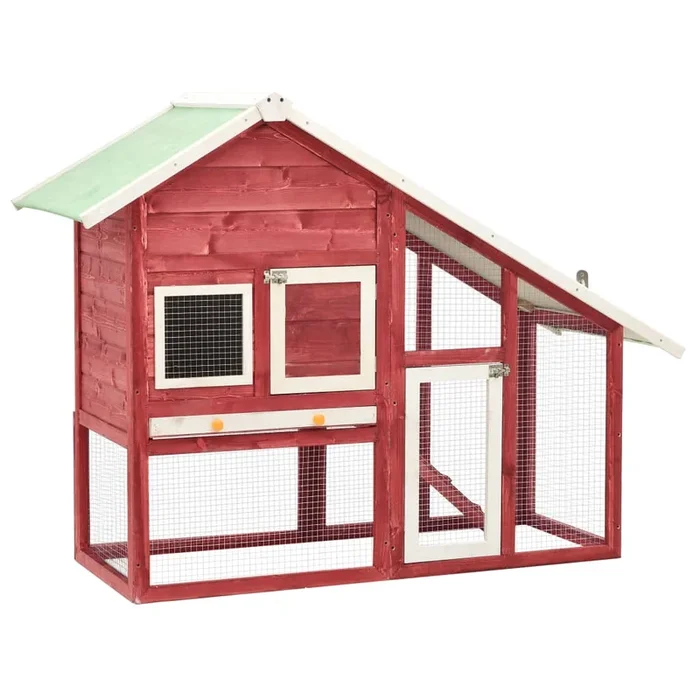 Rabbit Hutch Red and White 55.1″x24.8″x47.2″ Solid Firwood