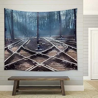 Rails with a Selective Focus – Fabric Wall Tapestry Home Decor – 51×60 inches