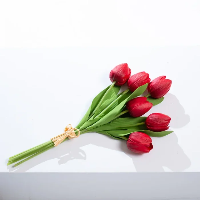 Real Touch Red Faux Tulip Bouquet Bundle of 6 Stems