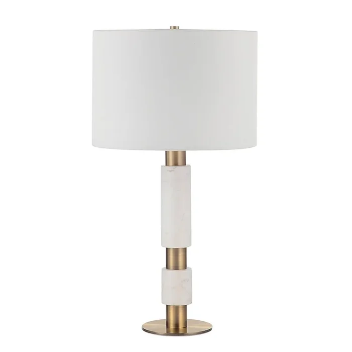 Renwil Pirot 27 Tall Antique Brushed Brass Iron Table Lamp With Tapered Linen Shade