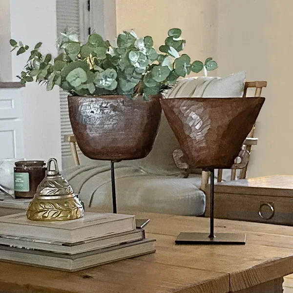 Repurposed Wooden Planters on Black Metal Stands – Decor Steals