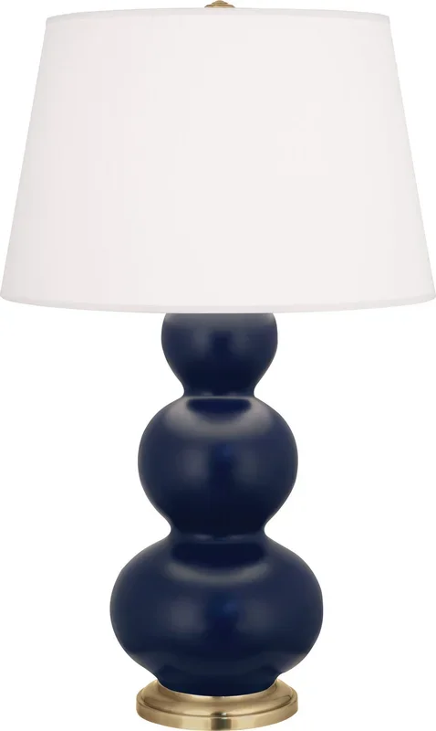 Robert Abbey – MMB40 – One Light Table Lamp – Triple Gourd – Matte Midnight Blue Glazed Ceramic w/Antique Brassed – MMB40