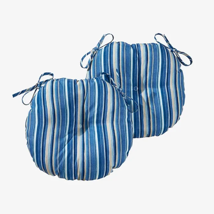 Round Outdoor Bistro Chair Cushions – Sapphire Stripe – Set of 2 by The Cozy Cloth