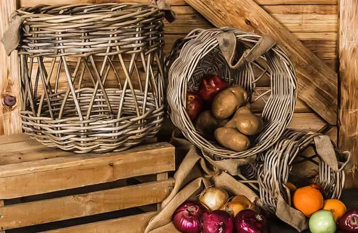 Round Wicker Baskets With Handles | Natural Farmhouse – Decor Steals